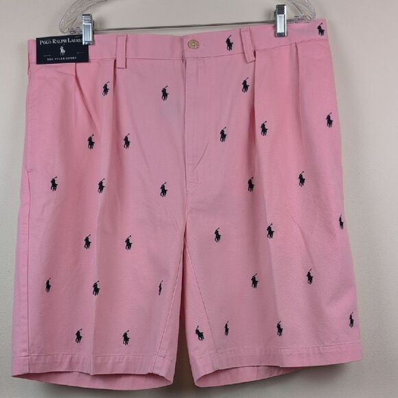 Polo by Ralph Lauren The Tyler Pink Pleated Cotton Shorts Size 40 NWT Preppy - Picture 1 of 10